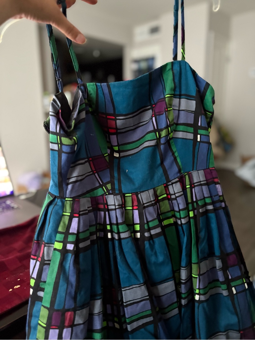 Charlotte Russe Teal Plaid Midi Dress with Multicolor Stripes
